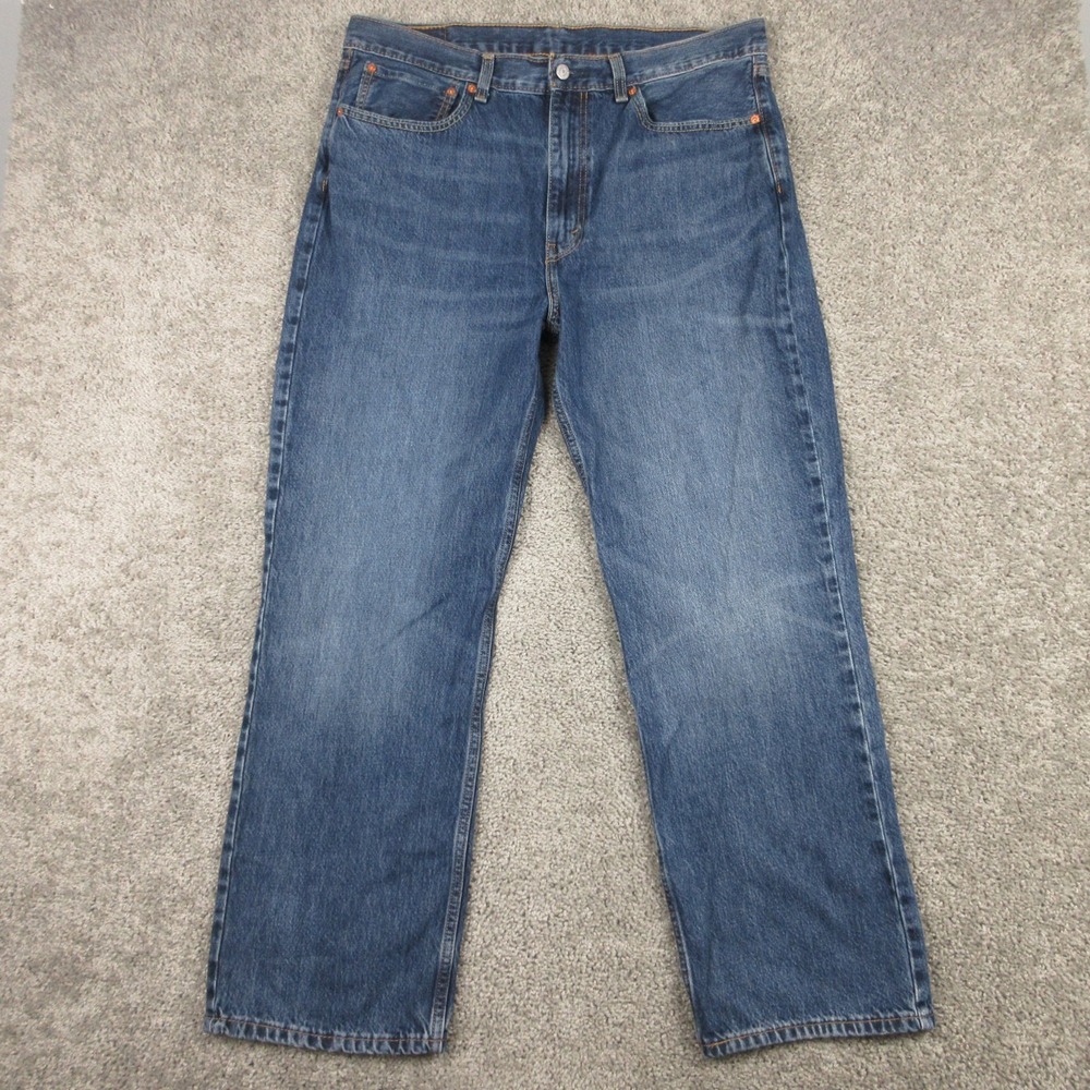 Levis Jeans Mens 36x32 Blue 565 Loose Straight Baggy Faded Whisker Denim Pants